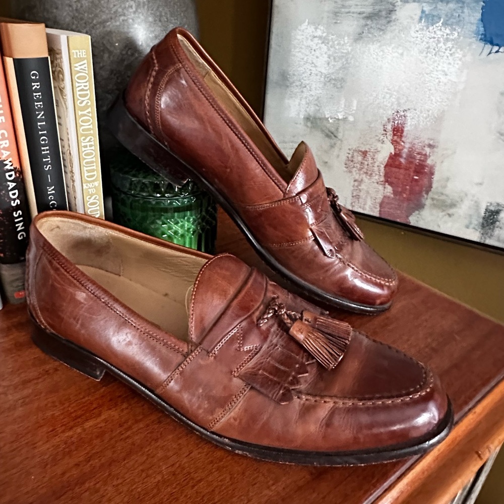 Johnston & Murphy Kiltie Brown Leather Tassel Loafers sz 10.5